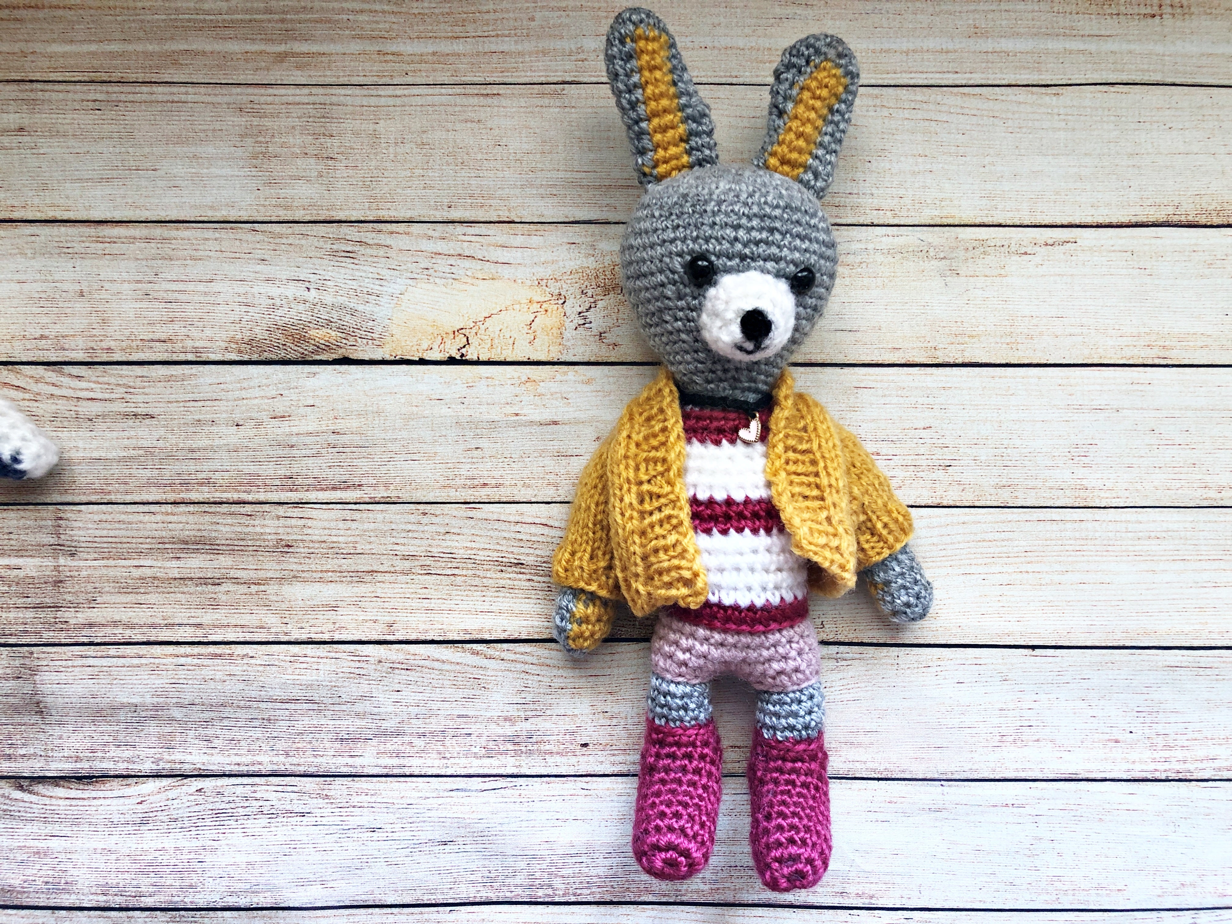 Handmade Rabbit Amigurumi – Dressed Doll with Removable Clothes – 25 cm