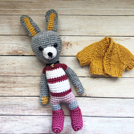 Handmade Rabbit Amigurumi – Dressed Doll with Removable Clothes – 25 cm