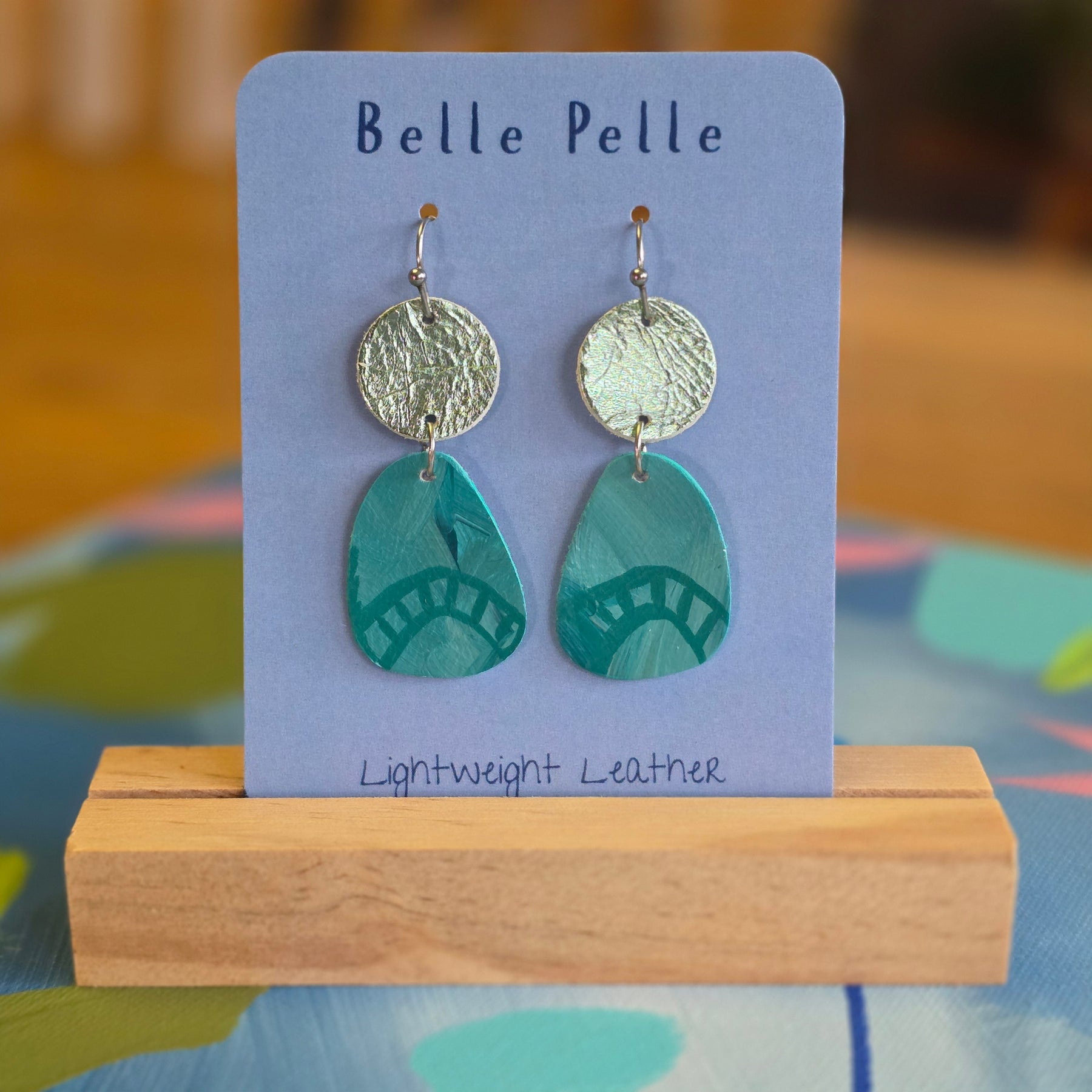 Alla Mano Leather Earrings - Jade Drop
