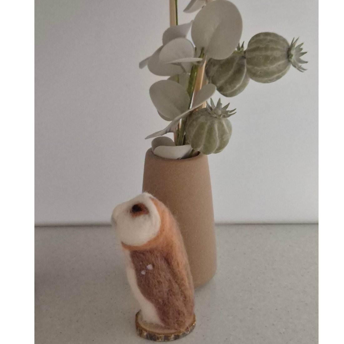 Needle Felted Owl on wooden Base