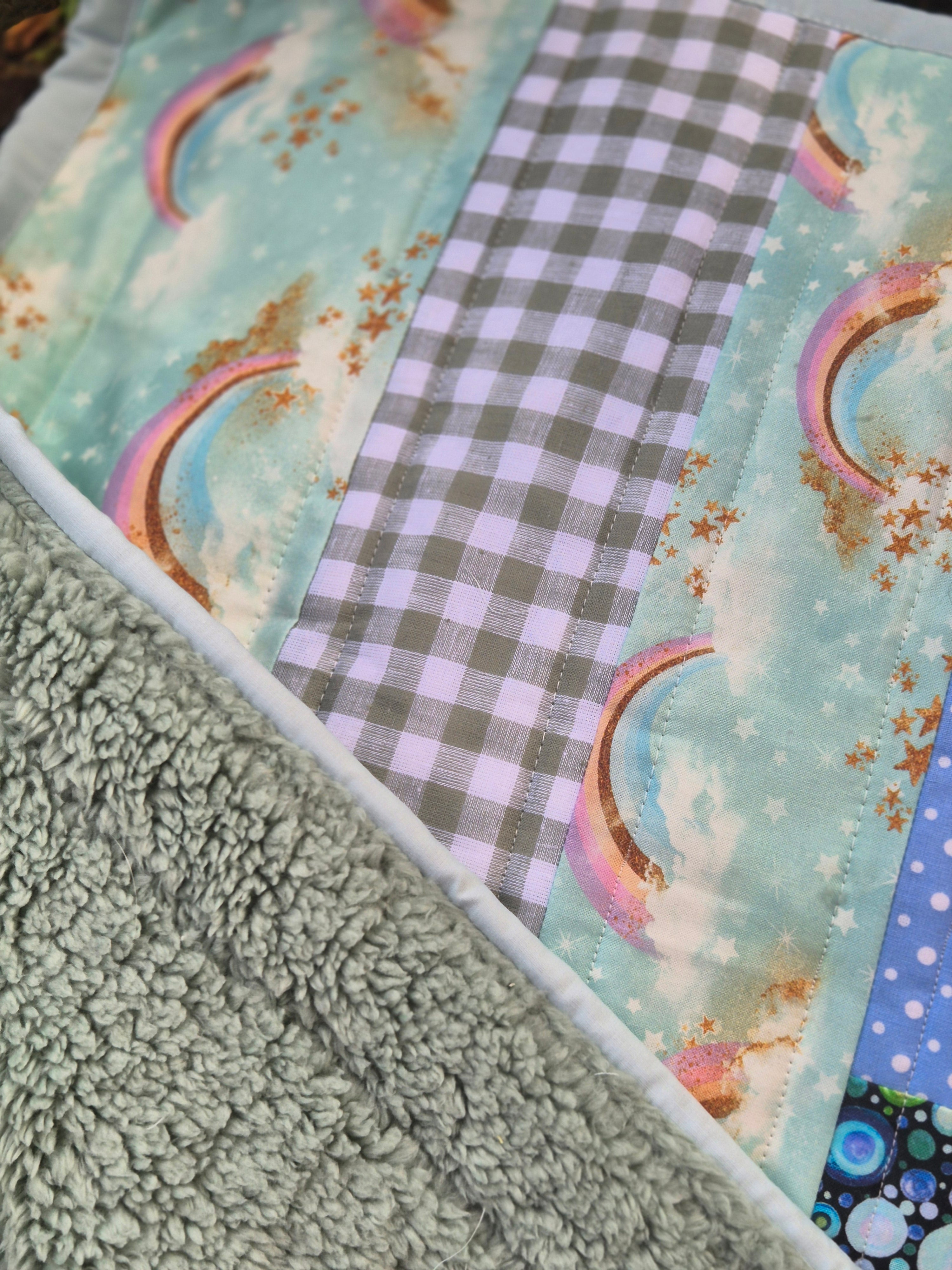 Pram Quilts, gender neutral tones, mint and sage