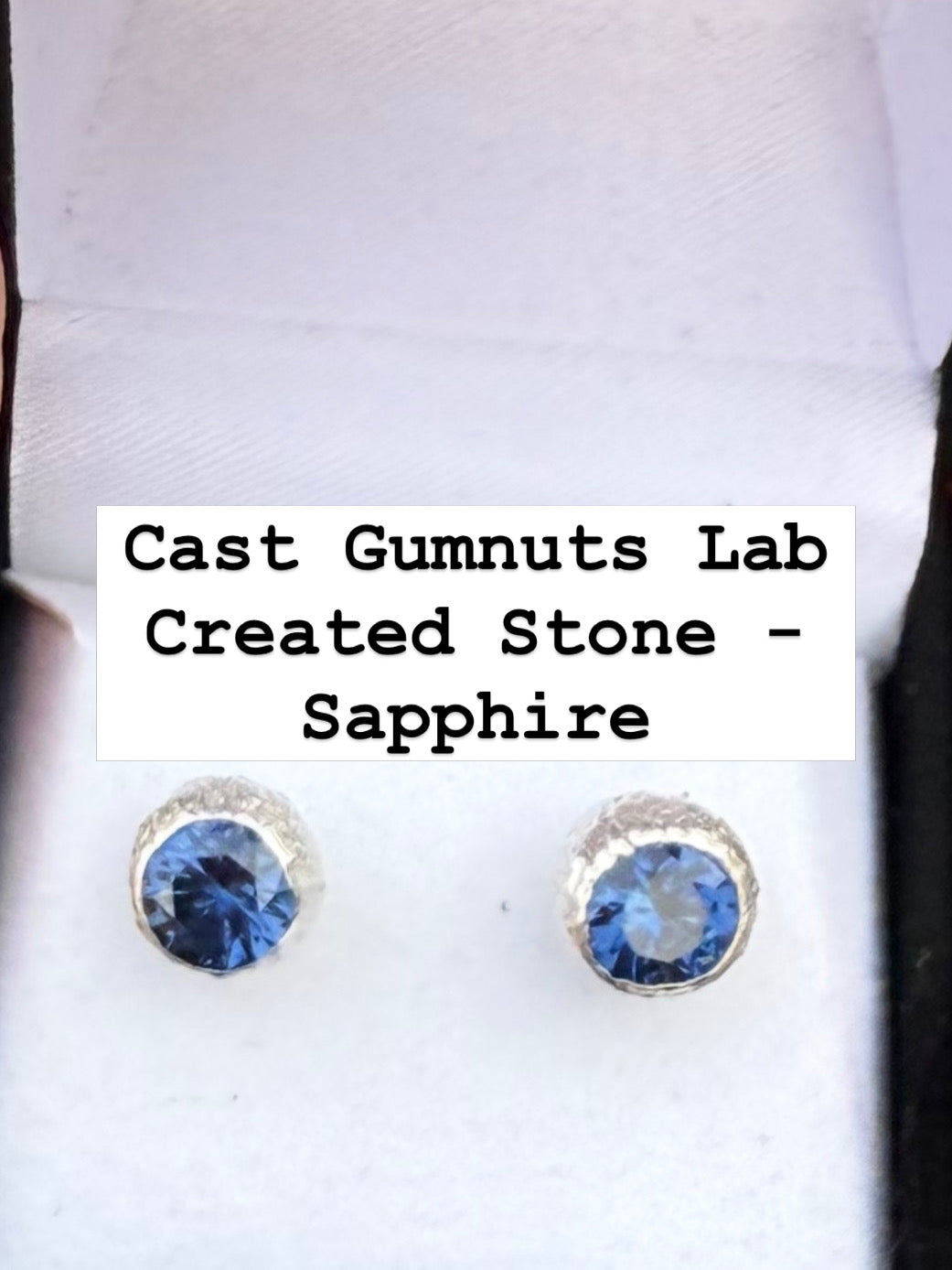 STERLING SILVER STUD EARRINGS GUMNUTS - LAB CREATED SAPPHIRES