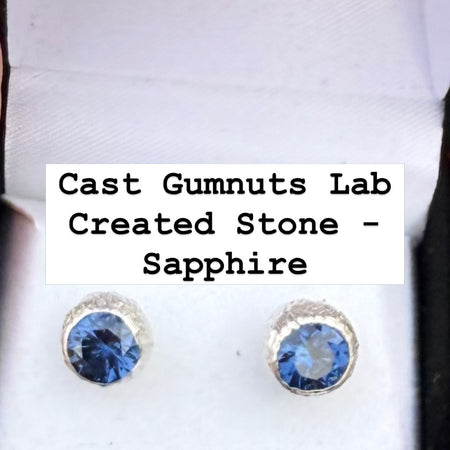 STERLING SILVER STUD EARRINGS GUMNUTS - LAB CREATED SAPPHIRES