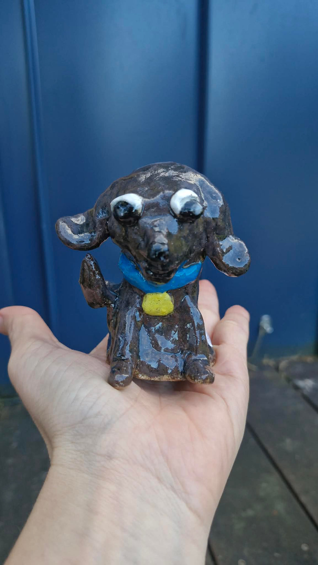 Small Dog Sculpture Blue Collar