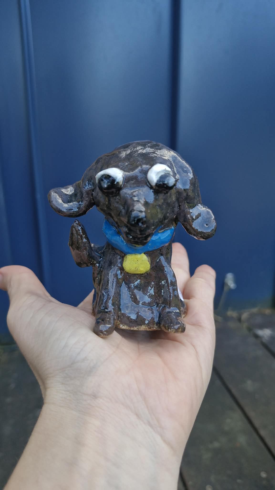 Small Dog Sculpture Blue Collar