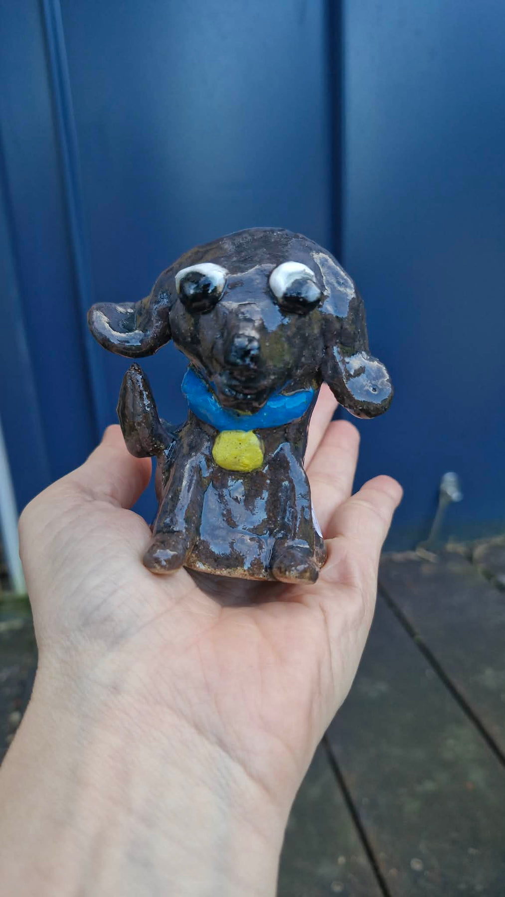 Small Dog Sculpture Blue Collar