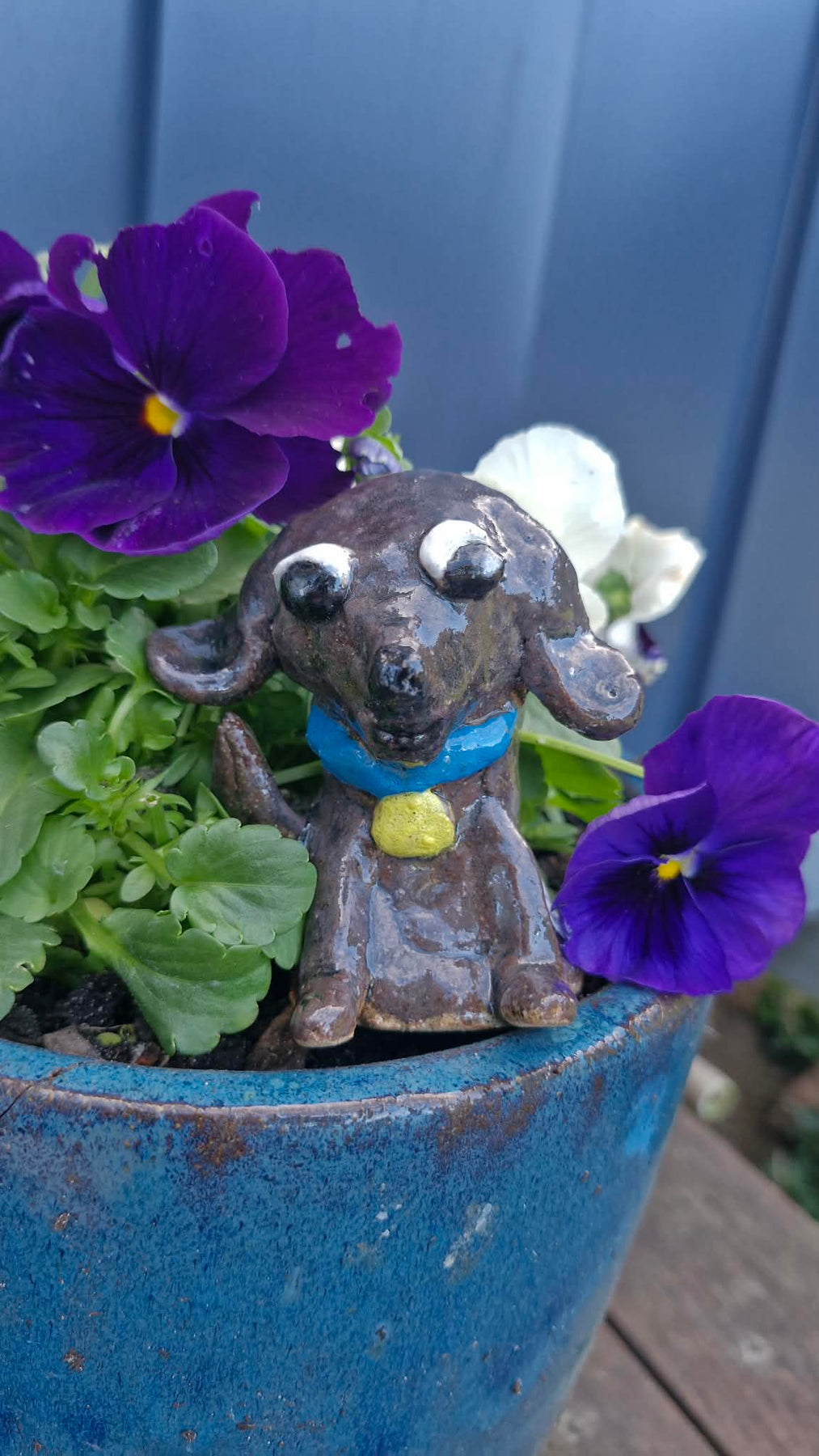 Small Dog Sculpture Blue Collar
