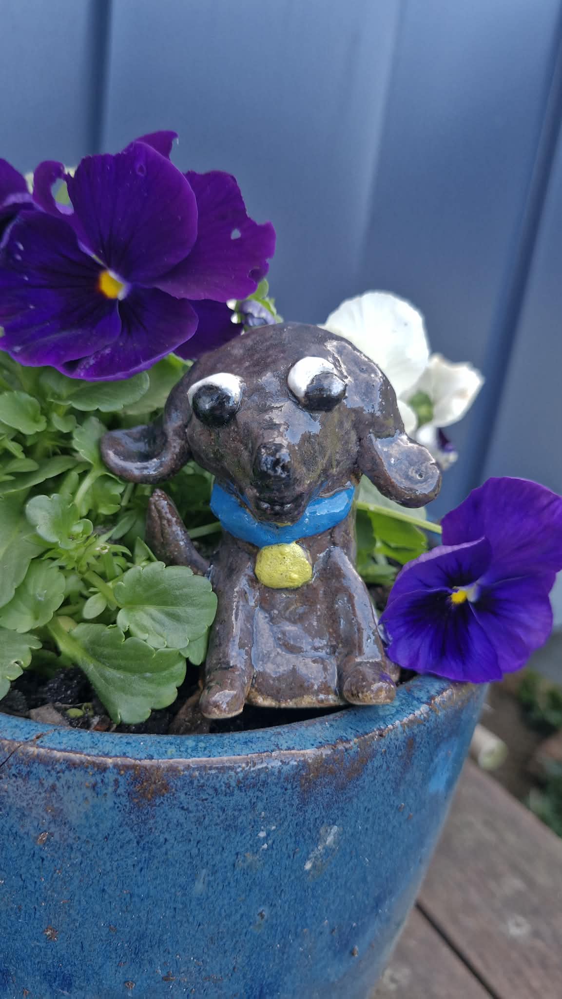 Small Dog Sculpture Blue Collar