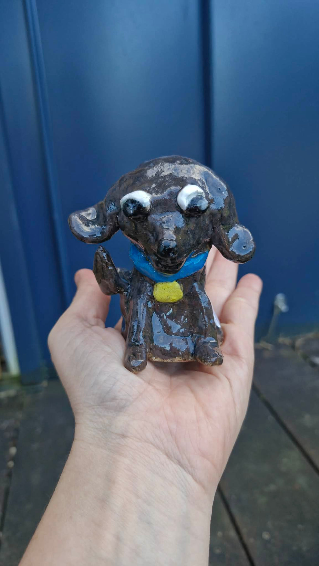 Small Dog Sculpture Blue Collar