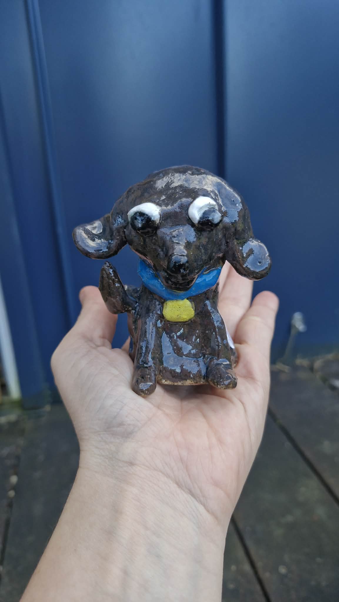 Small Dog Sculpture Blue Collar