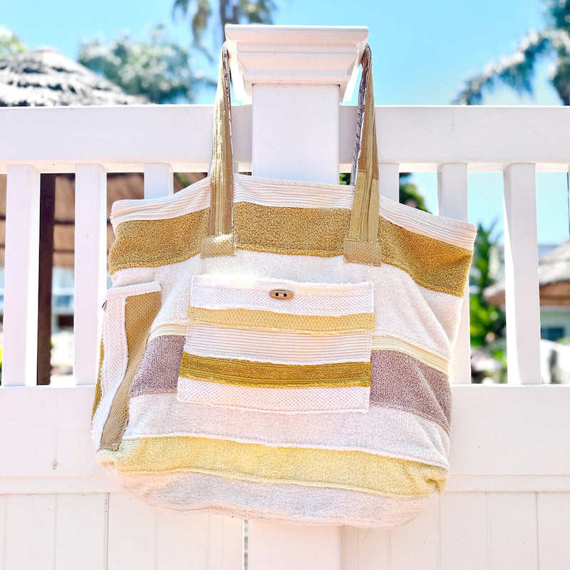 Handmade Beach Bag From Upcycled Materials ~ Yellows~
