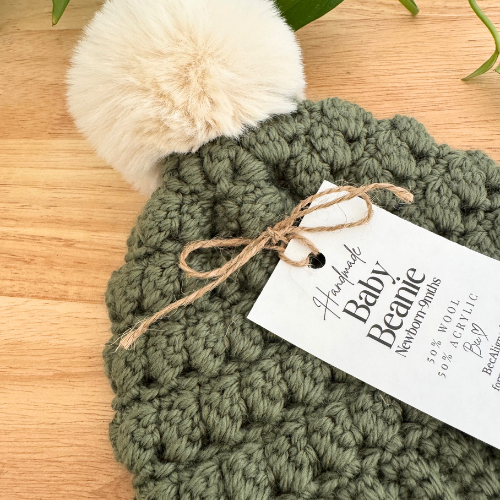 Newborn Crochet Baby Beanie - Sage Green