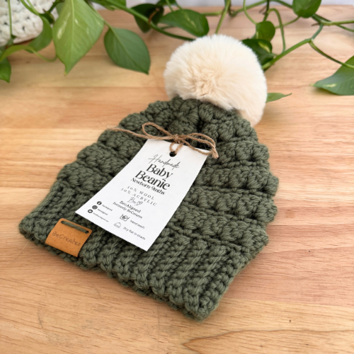 Newborn Crochet Baby Beanie - Sage Green