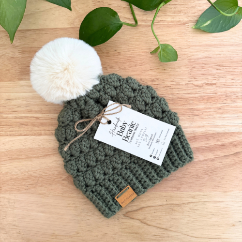Newborn Crochet Baby Beanie - Sage Green