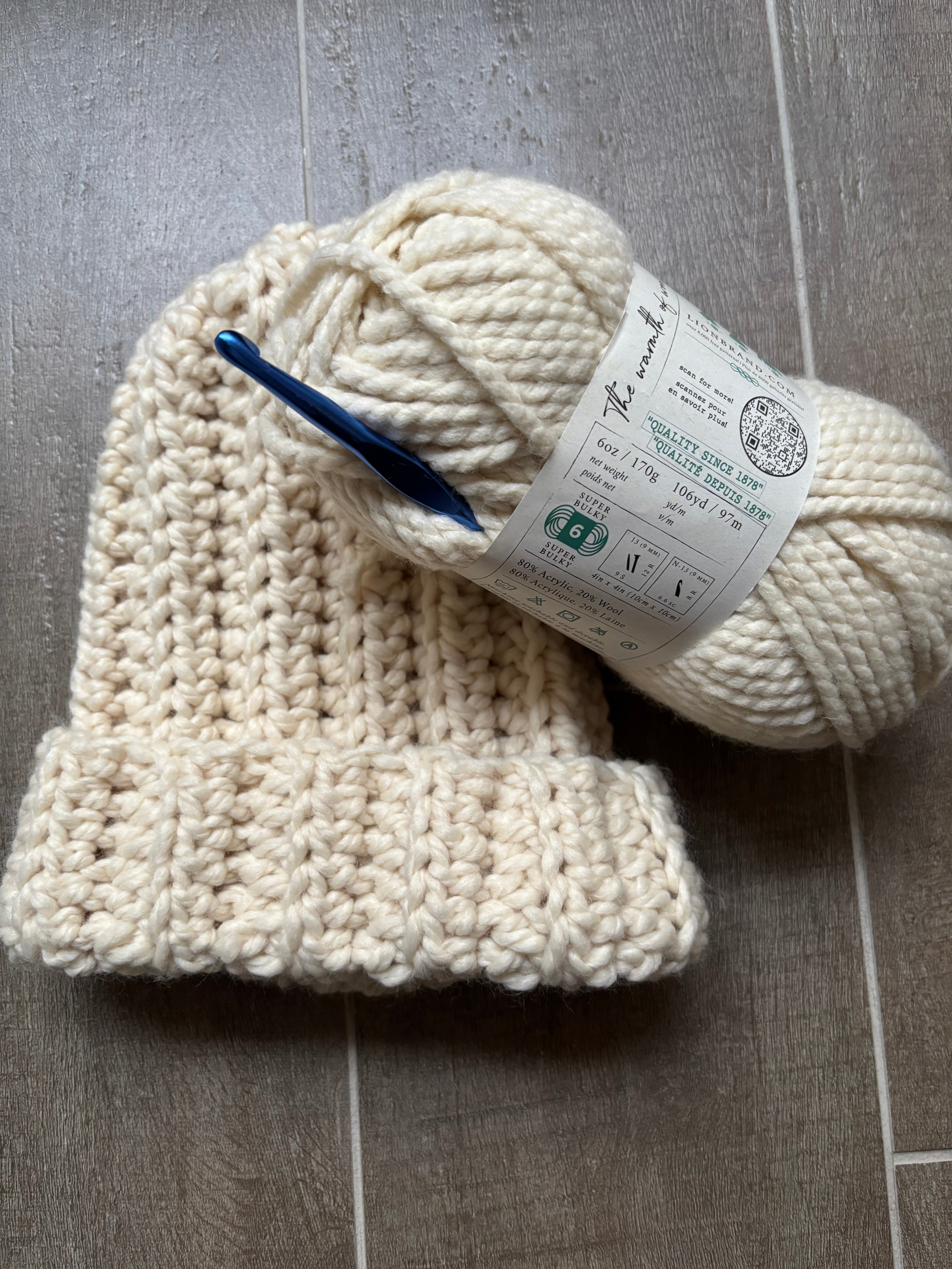 Hand Crocheted Beanie | Super Chunky | Cream | Unisex