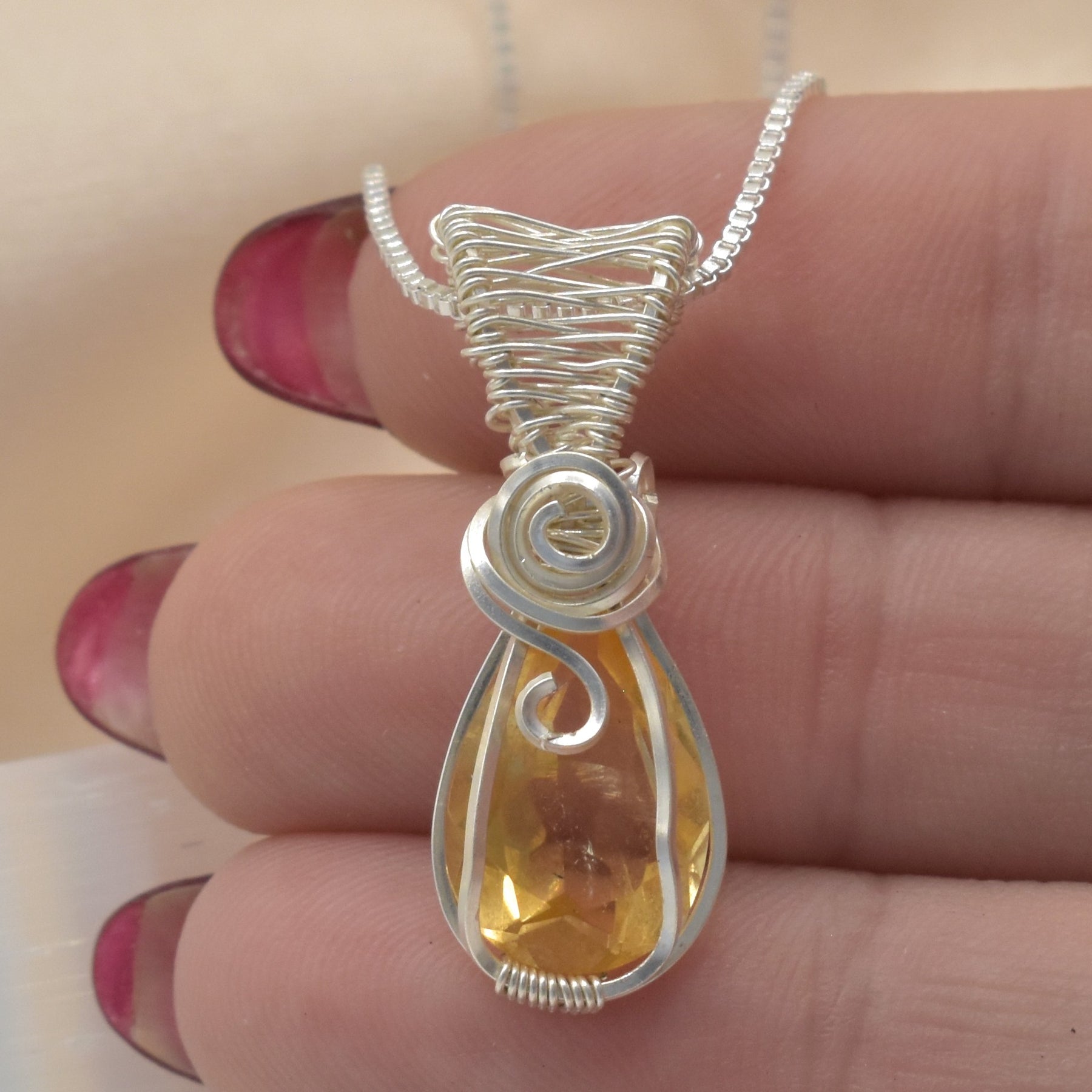 Handmade Wire-wrapped Citrine Necklace - Mother's Day Mini Pendant