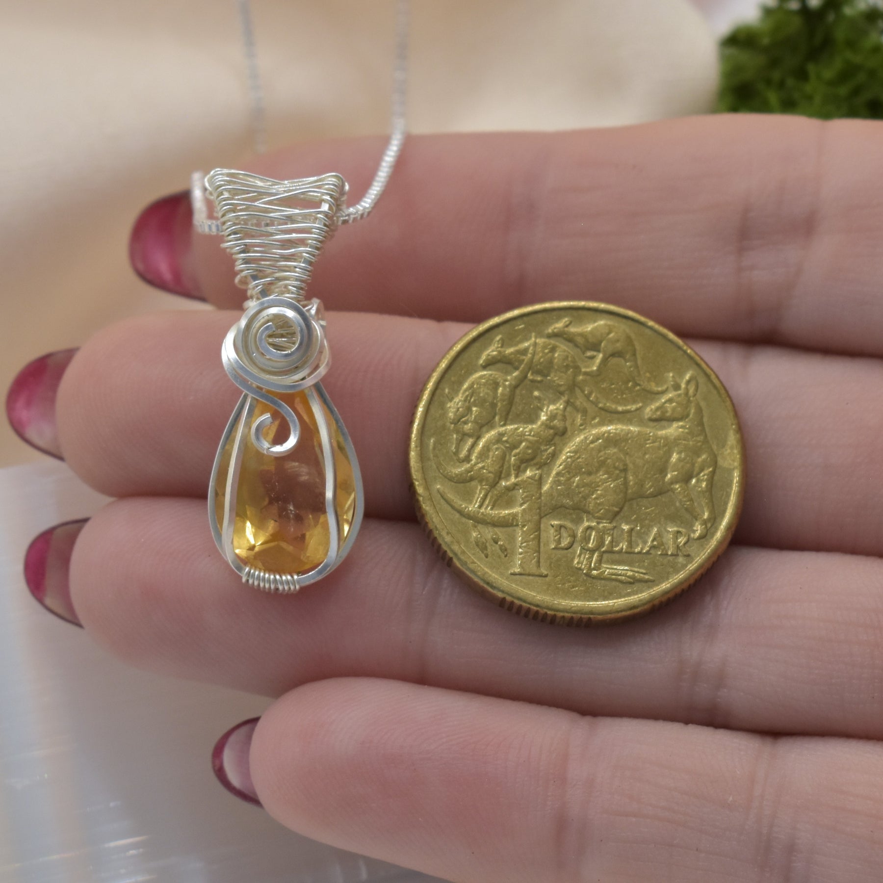 Handmade Wire-wrapped Citrine Necklace - Mother's Day Mini Pendant