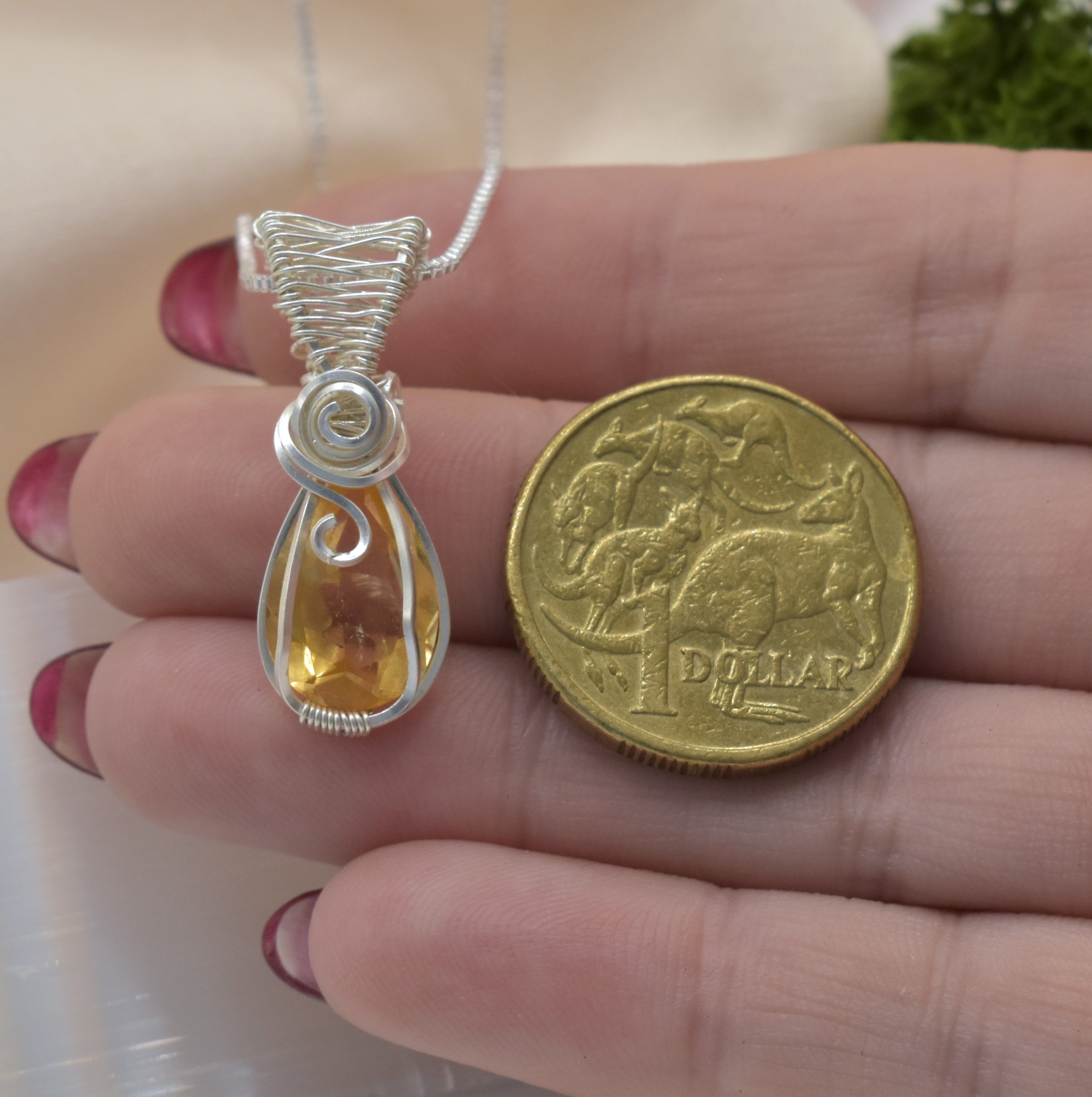 Handmade Wire-wrapped Citrine Necklace - Mother's Day Mini Pendant