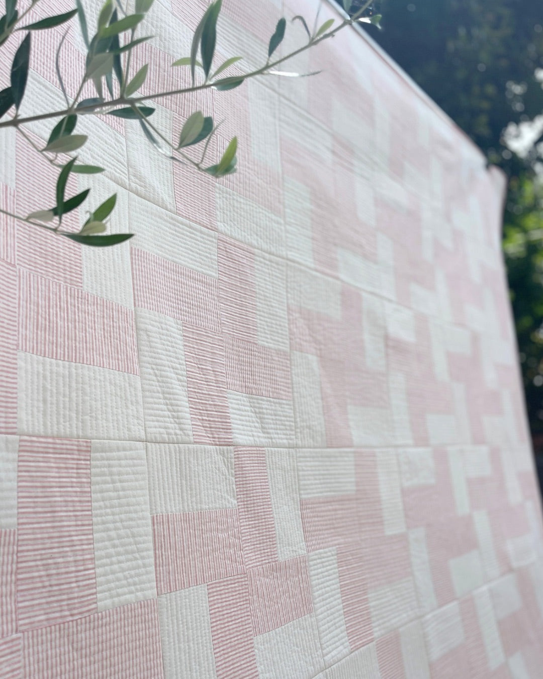 Coastal Rose Quilt: Pastel Pink striped, vintage charm