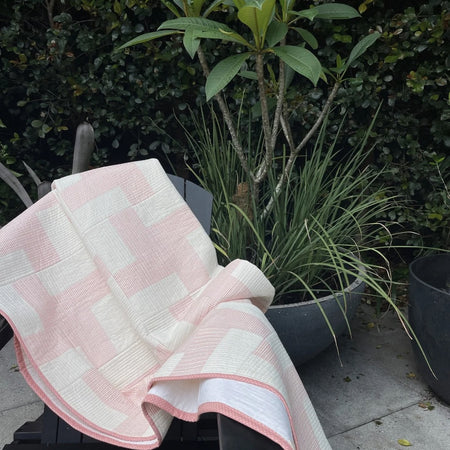 Coastal Rose Quilt: Pastel Pink striped, vintage charm