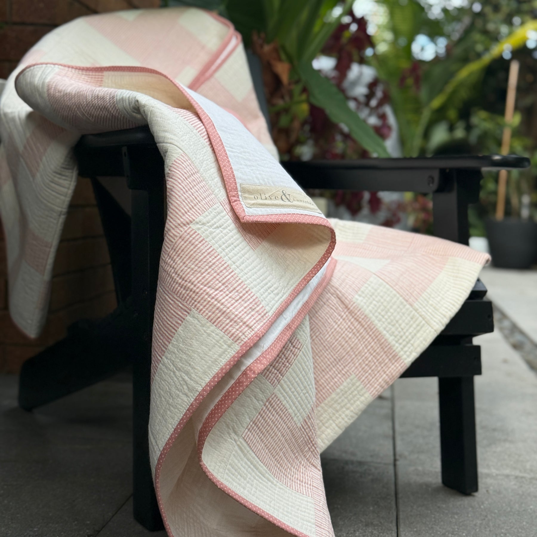 Coastal Rose Quilt: Pastel Pink striped, vintage charm