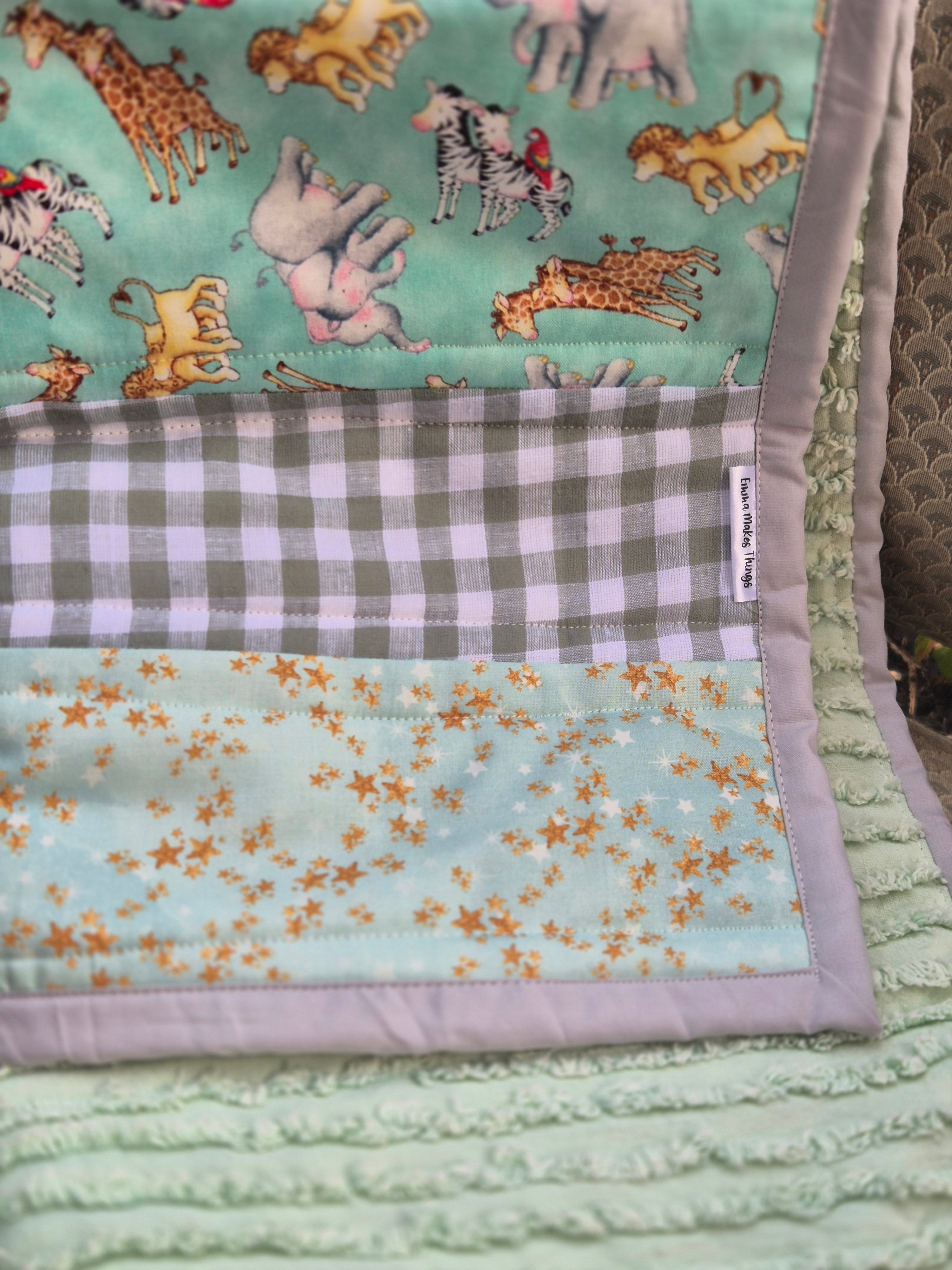 Pram Quilts, gender neutral tones, mint and sage