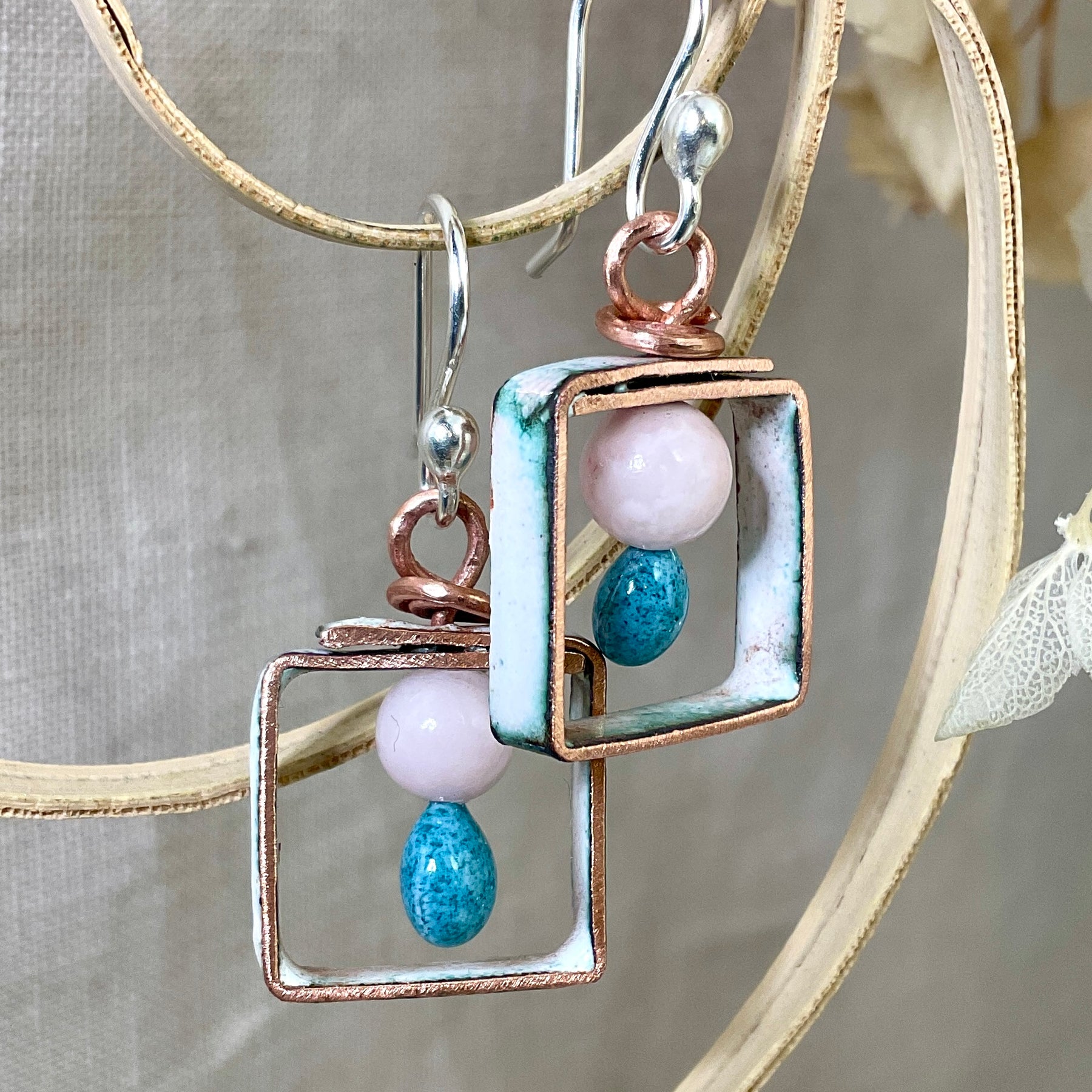 Enamel and copper earrings. Handmade