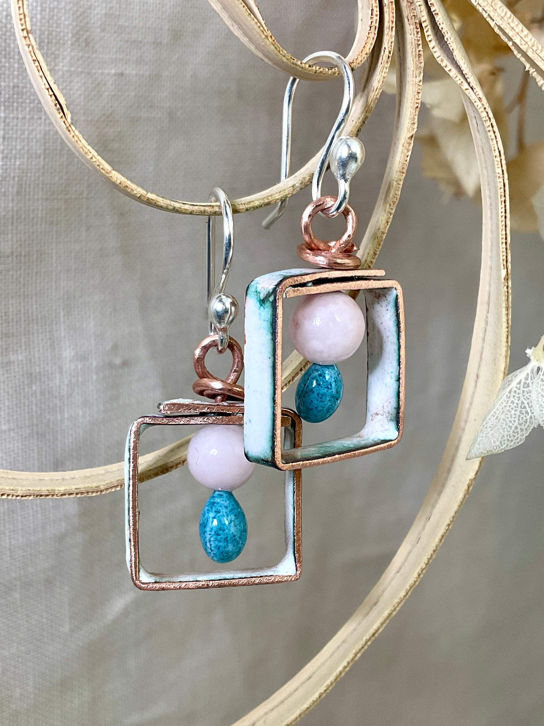 Enamel and copper earrings. Handmade