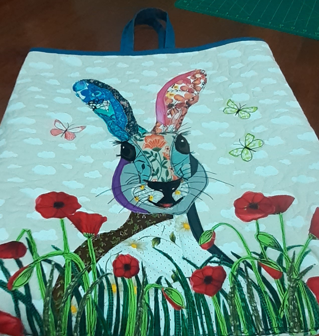 Harriett the hare in the poppy field tote bag