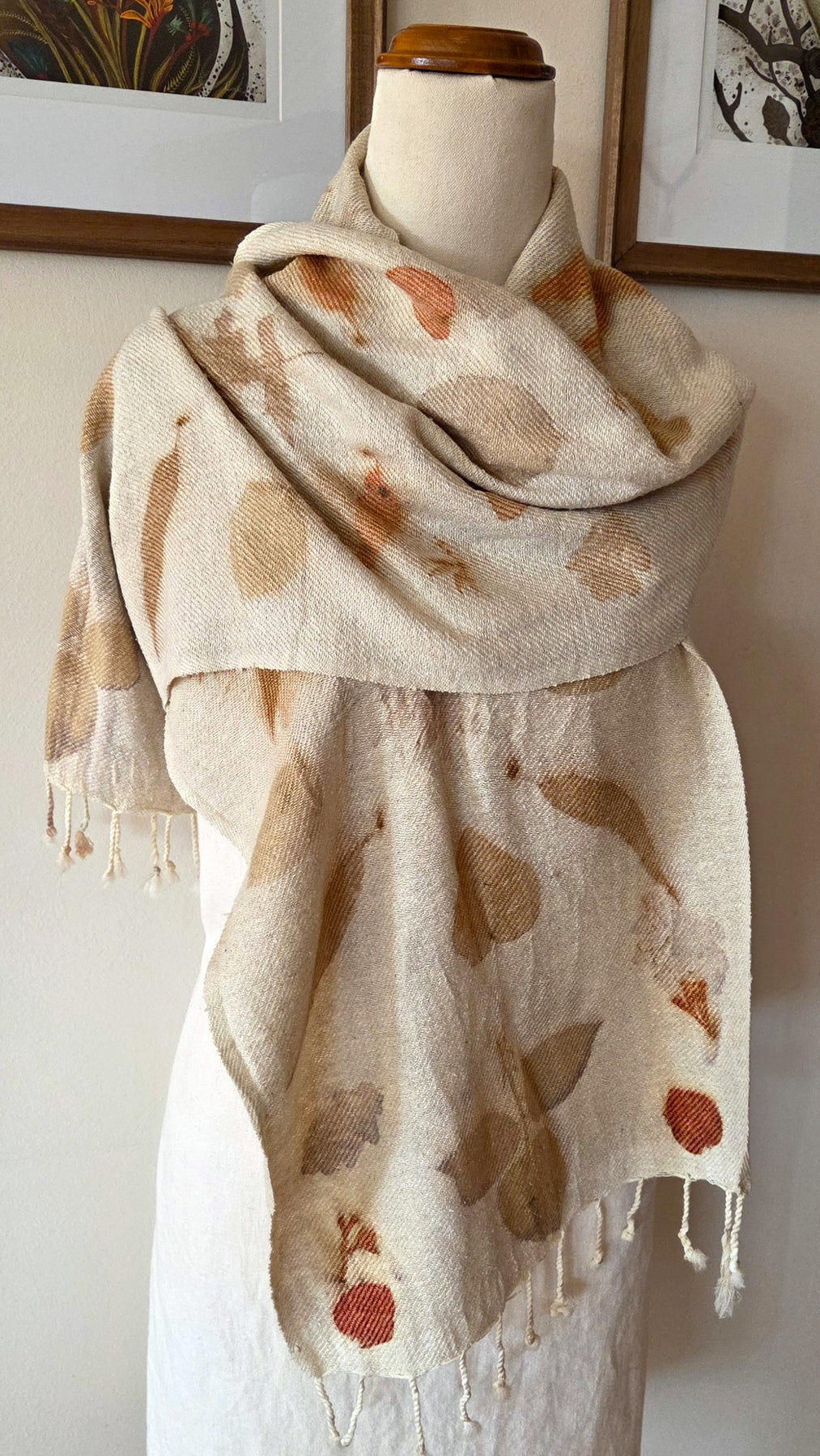 The Grace - Silk/Wool Blend Ecoprint Scarf/Wrap