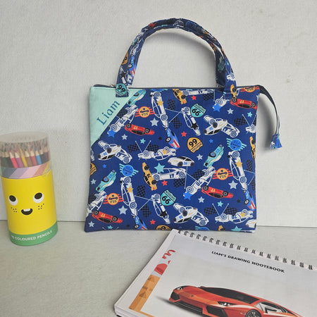 Personalized cars inspired library and laptop bag