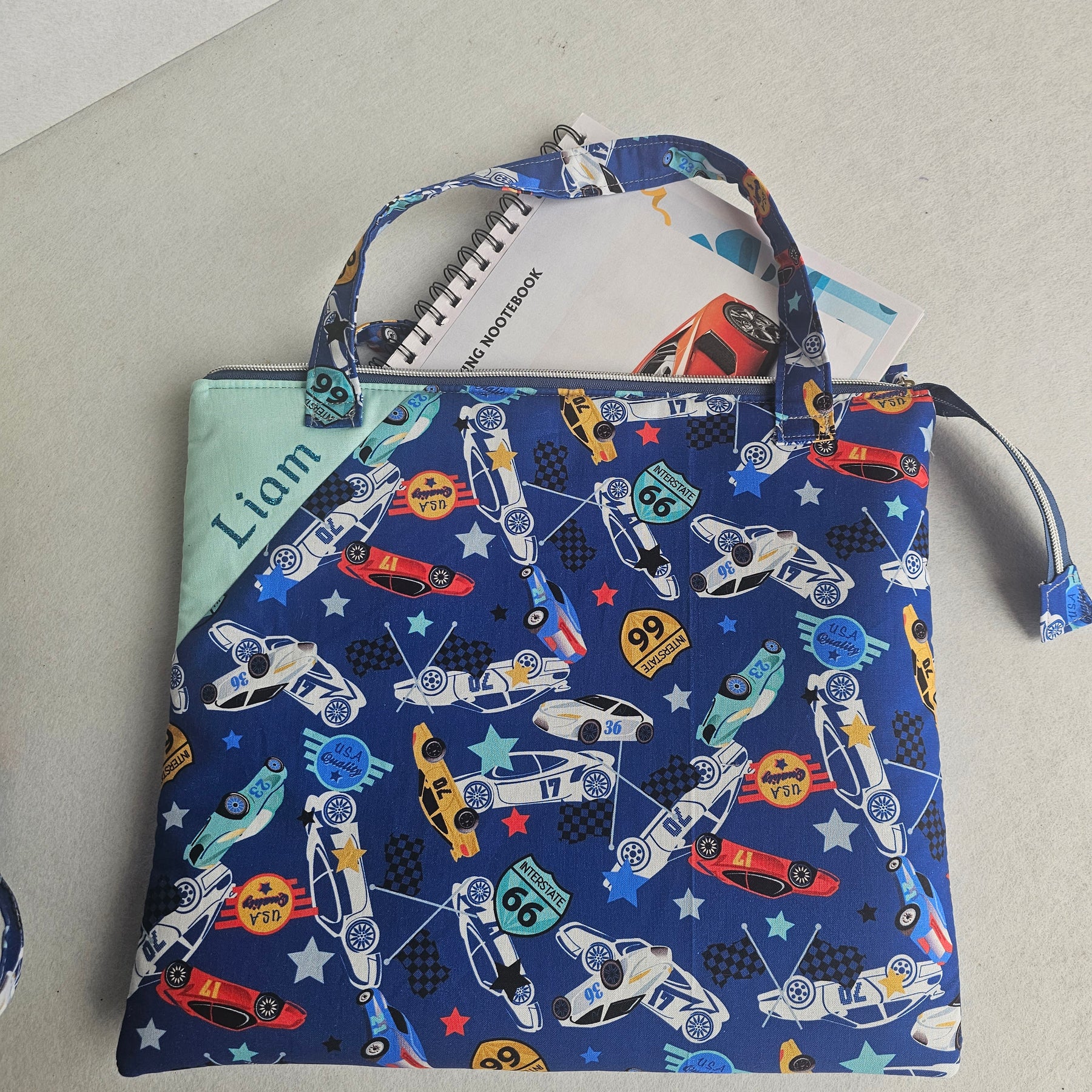 Personalized cars inspired library and laptop bag