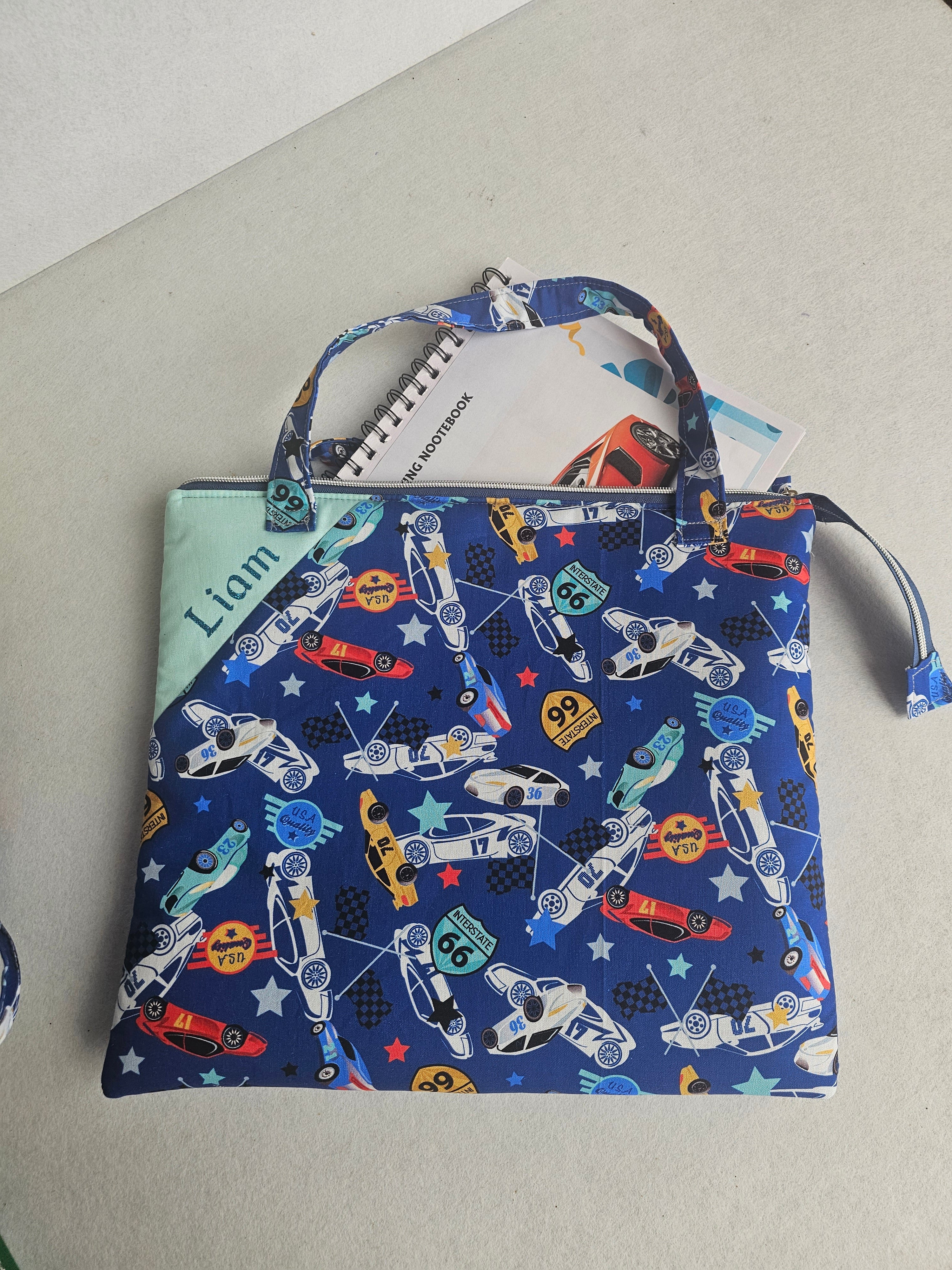Personalized cars inspired library and laptop bag