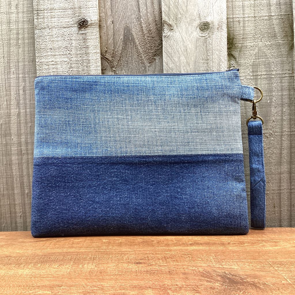Large Upcycled Denim Pouch – Three Denim Hearts