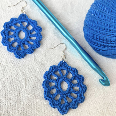 Radiant Blue Lace - Handmade Cotton Crochet Dangle Earrings