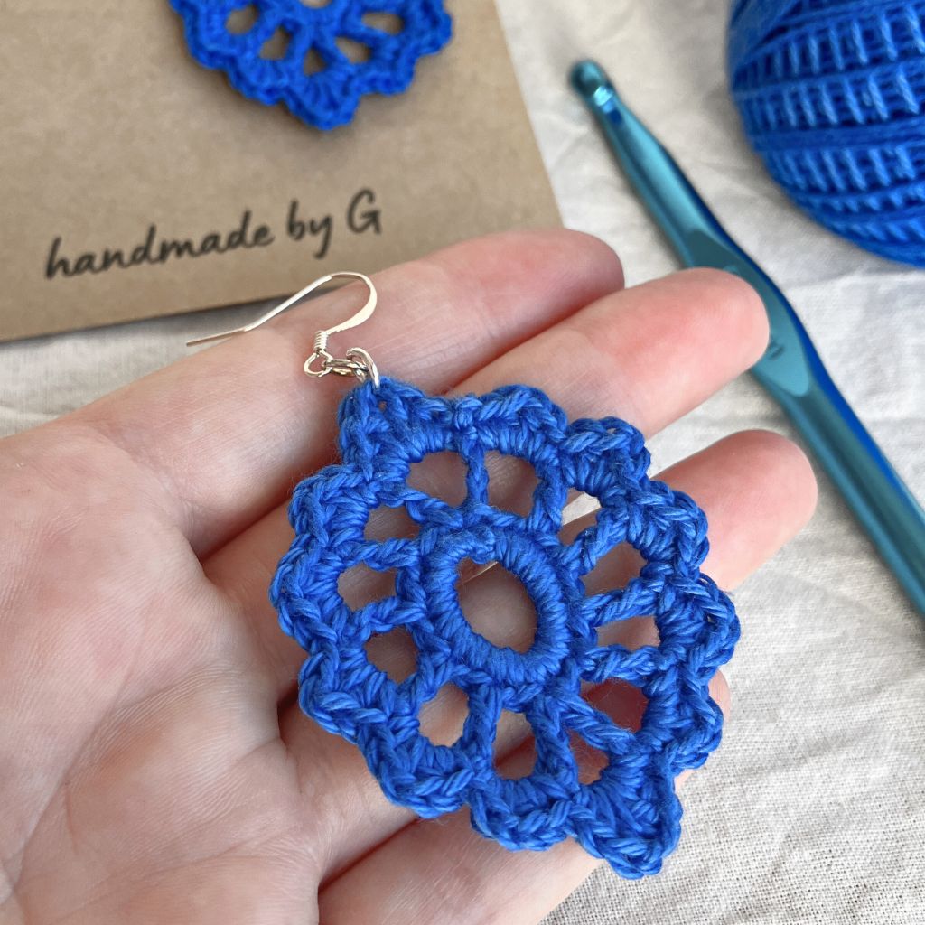 Radiant Blue Lace - Handmade Cotton Crochet Dangle Earrings
