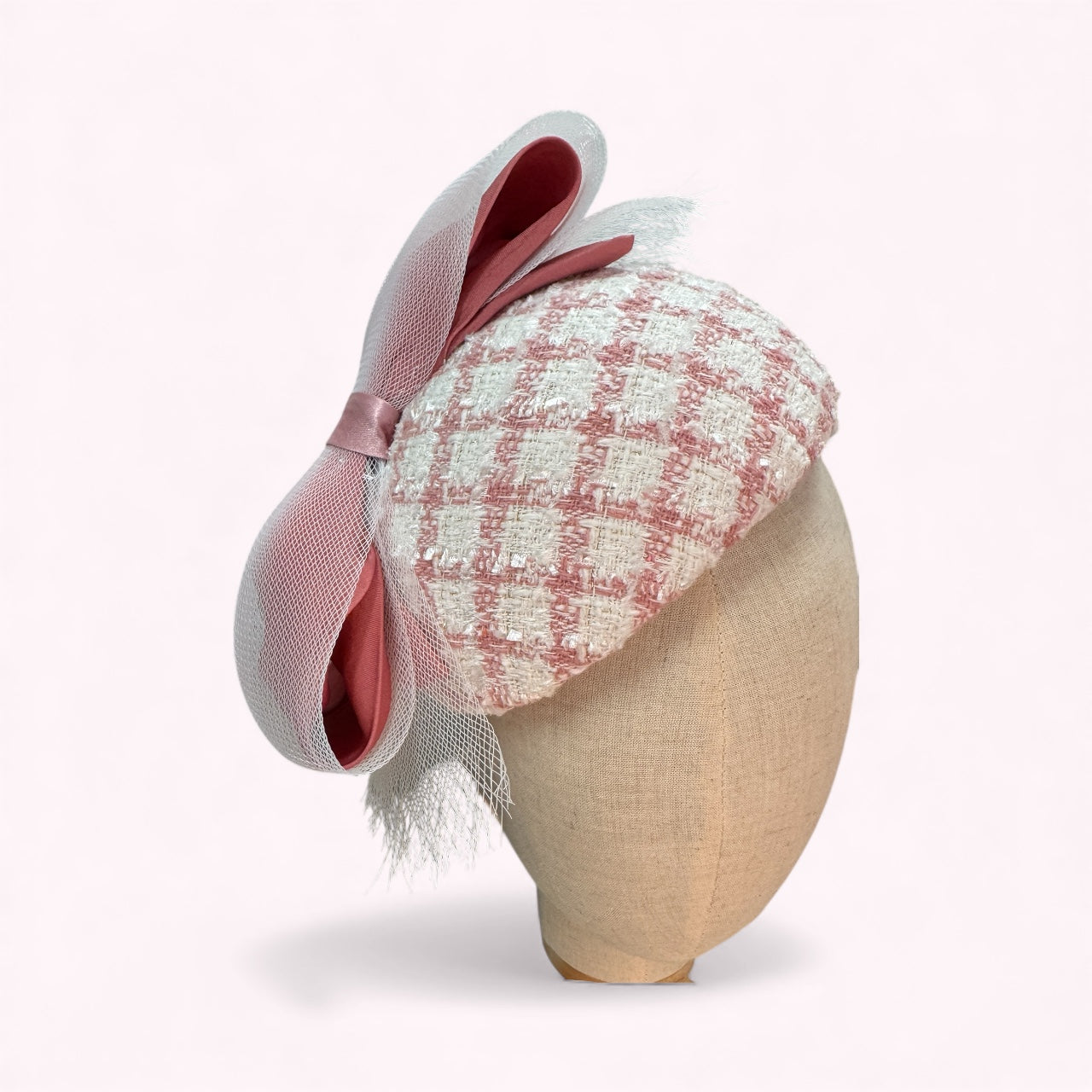 Pink Tweed Fabric Percher Hat