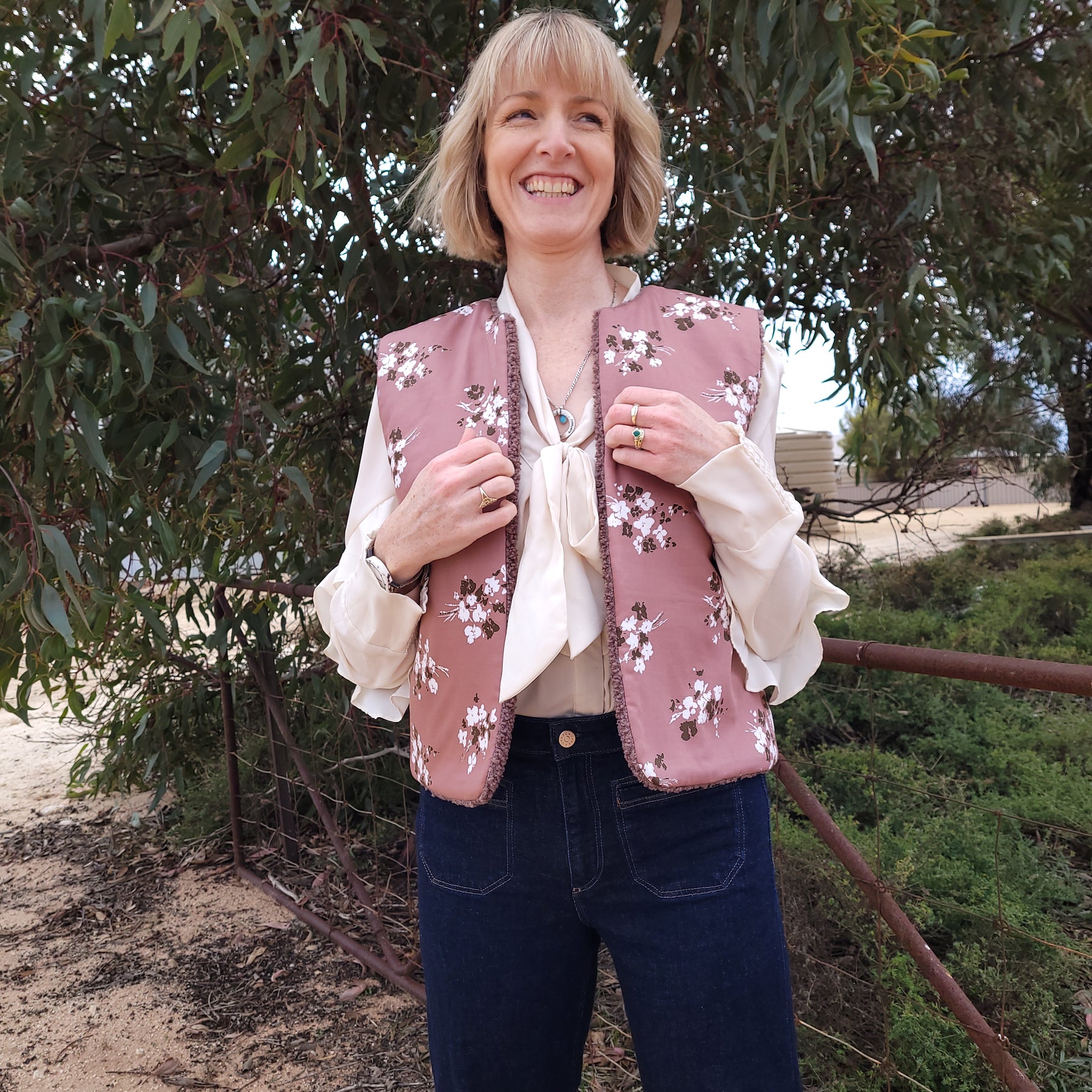 Mushroom Flower - Reversible Sherpa Vest - Small