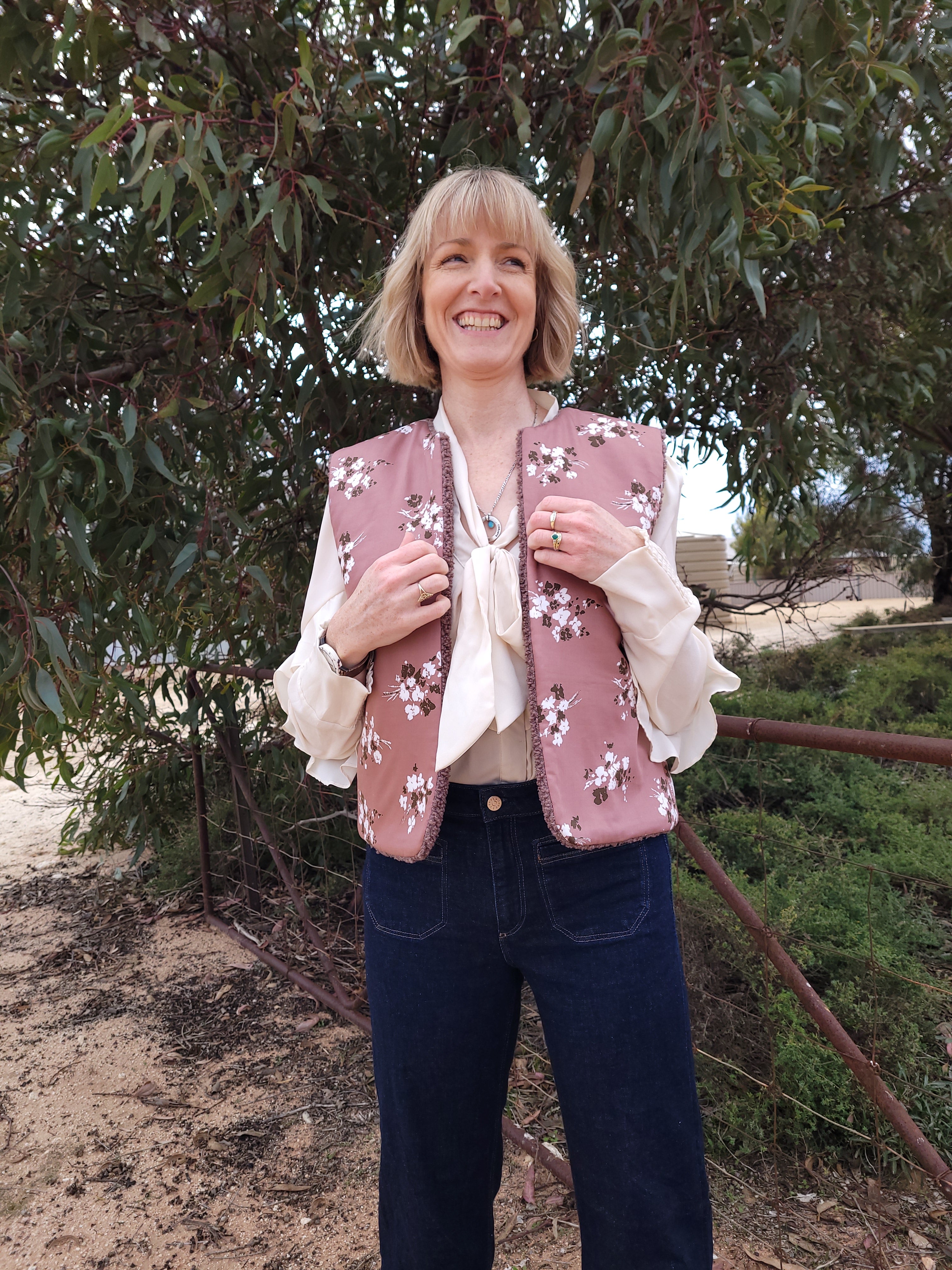 Mushroom Flower - Reversible Sherpa Vest - Small