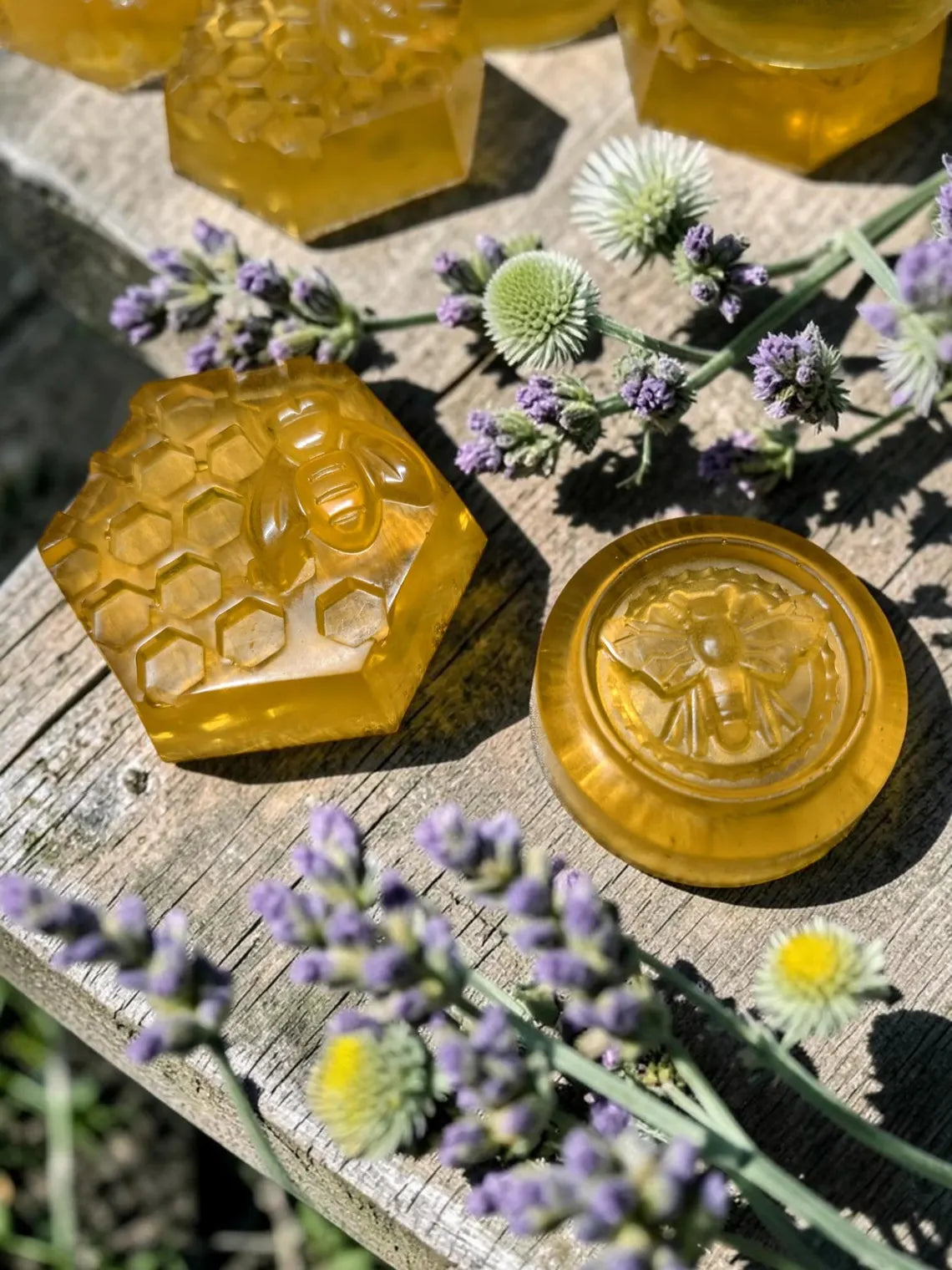 Handmade Honeysuckle Honey Soap Bar • Bee & Honeycomb Design, Floral Scent