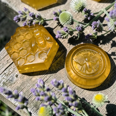 Handmade Honeysuckle Honey Soap Bar • Bee & Honeycomb Design, Floral Scent