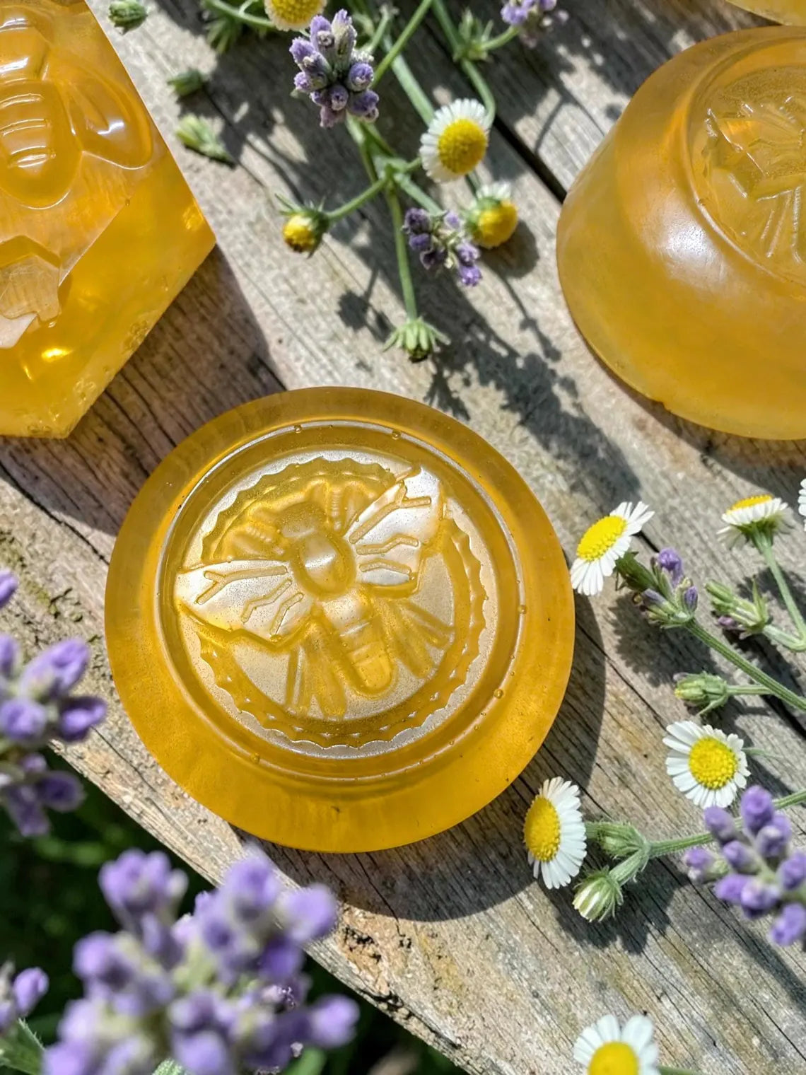 Handmade Honeysuckle Honey Soap Bar • Bee & Honeycomb Design, Floral Scent