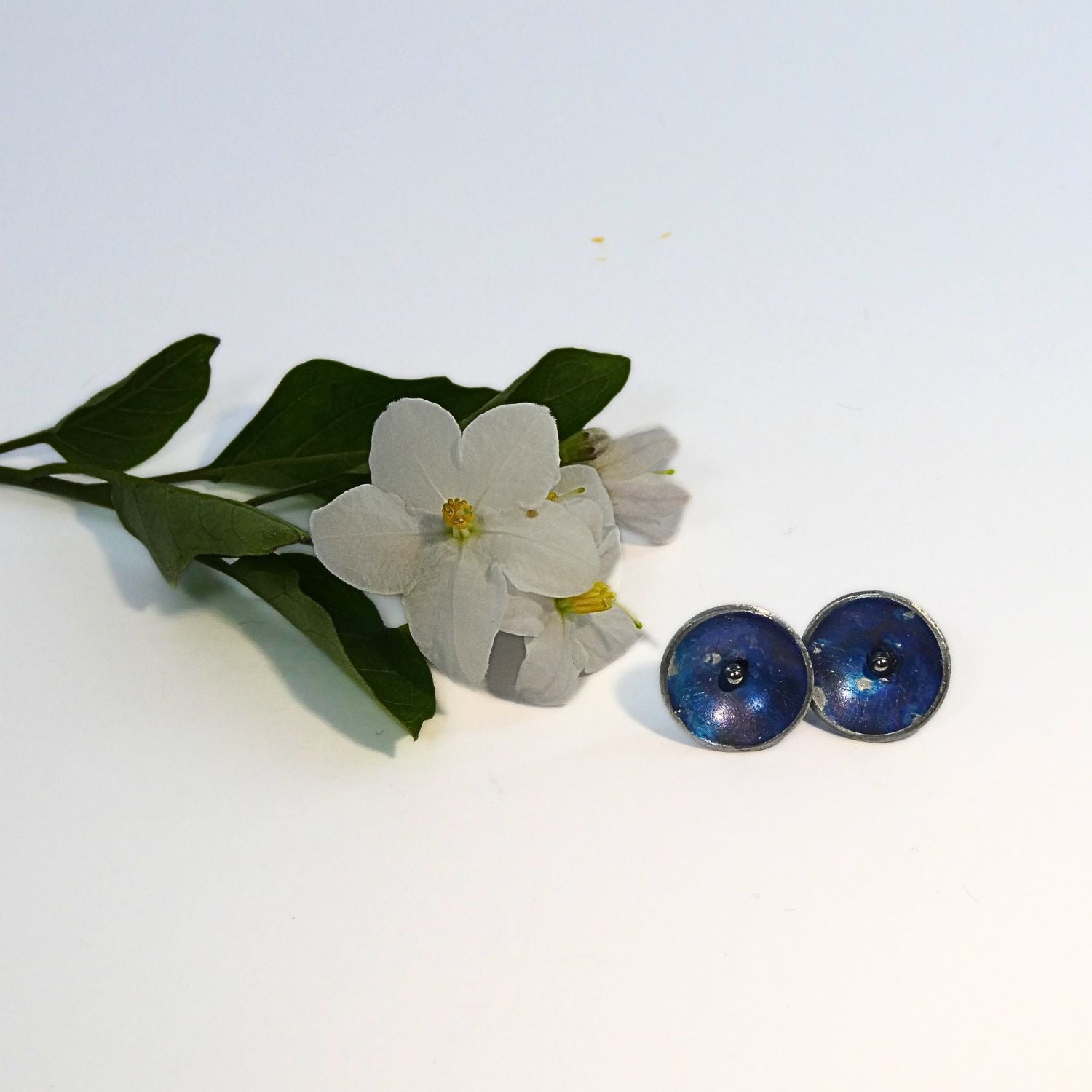 Anodised aluminium stud earrings Blue Aura Collection