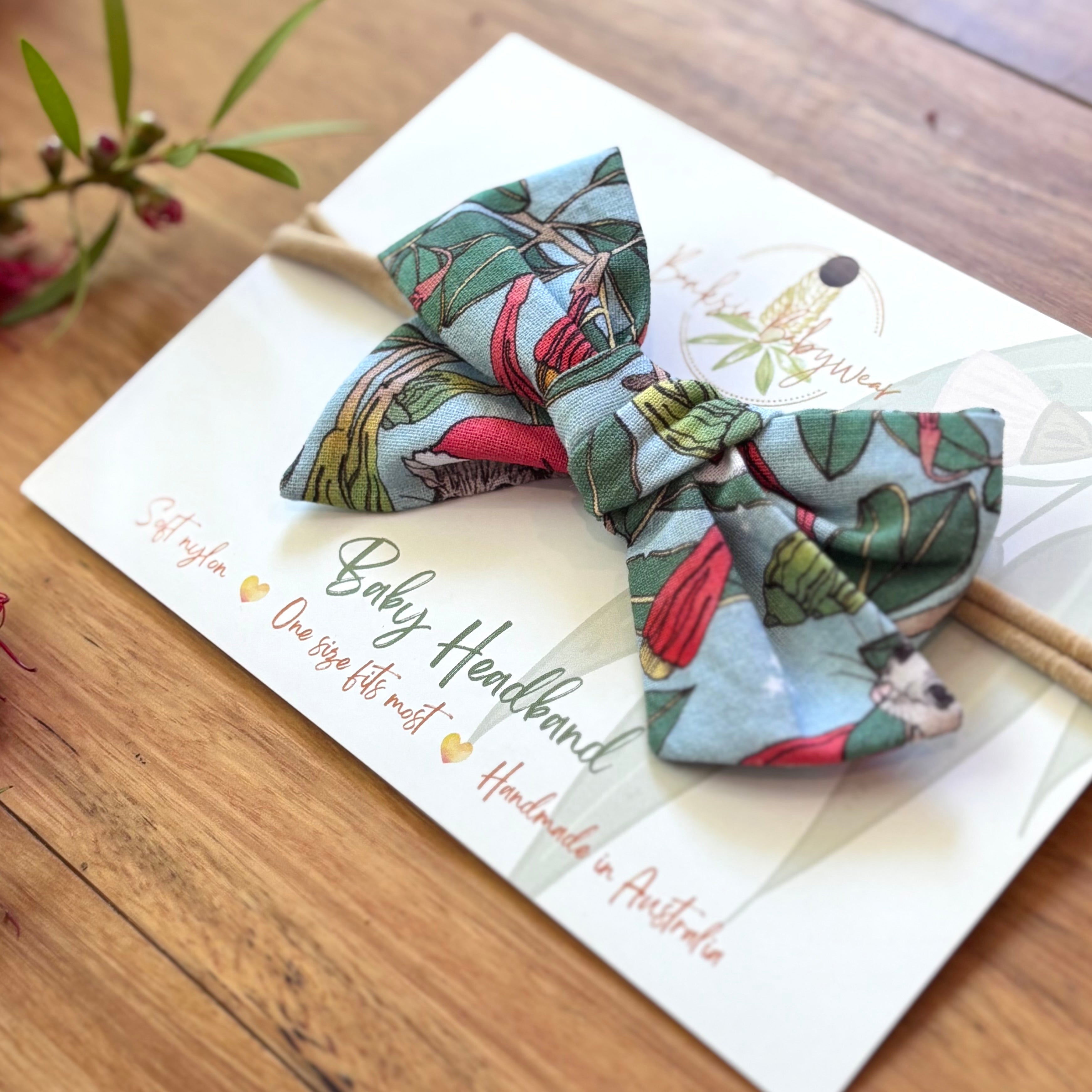 Christmas Baby Girl Romper and Headband Set - Blue Possums