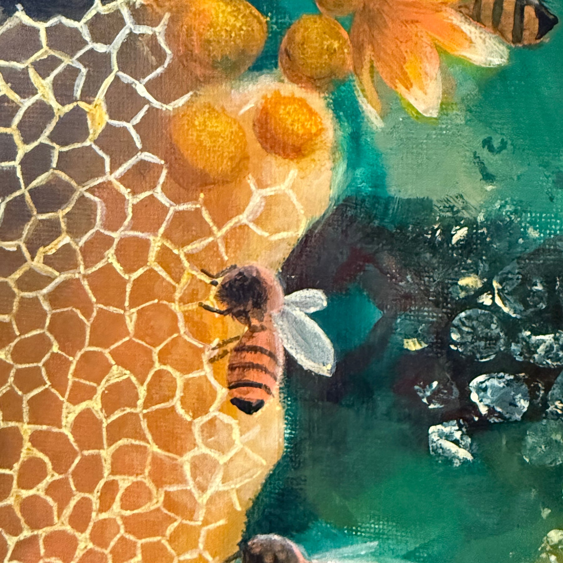 Honey Bees Original Artwork [H25cm x W25cm x D3.5cm]