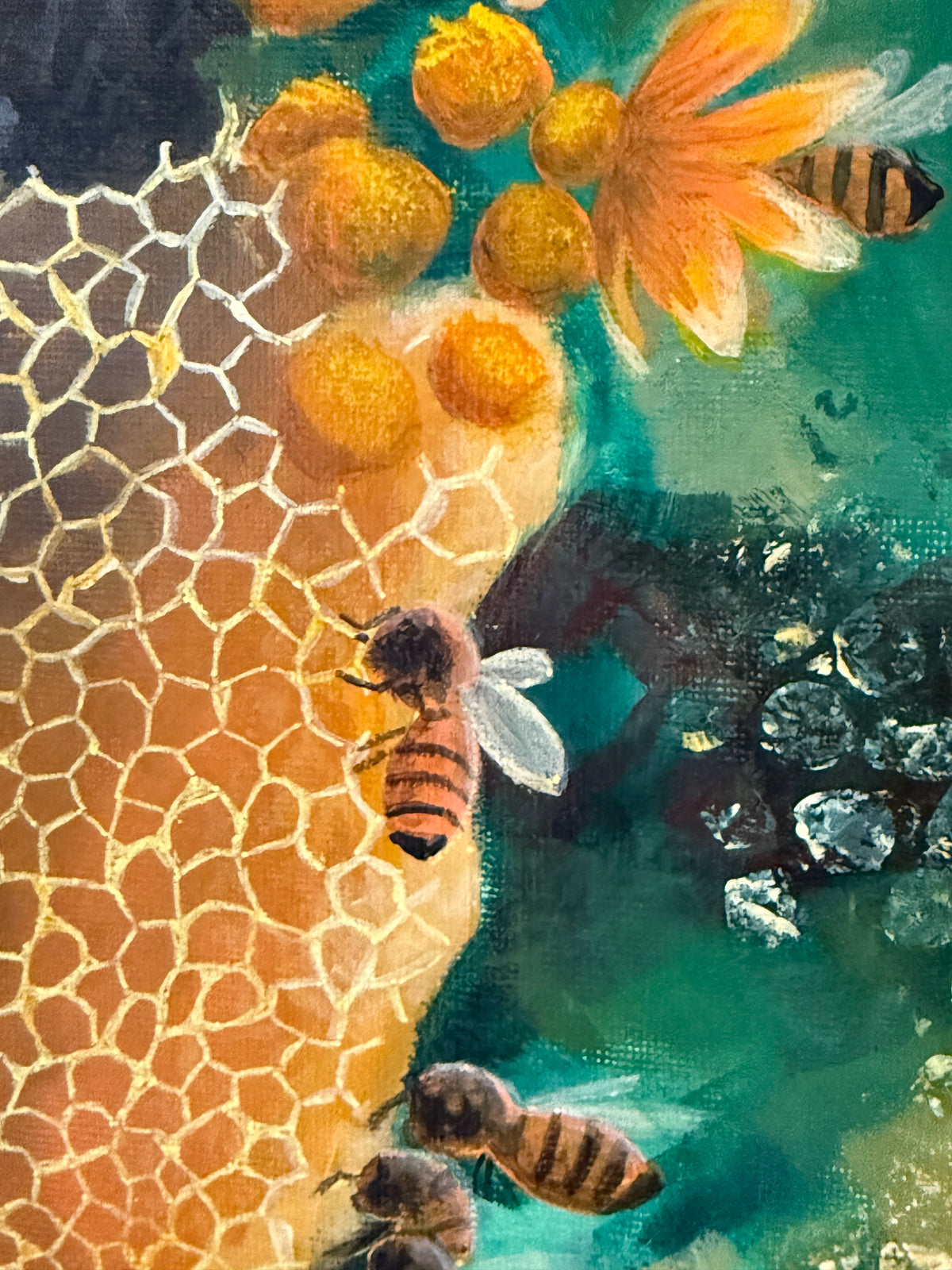 Honey Bees Original Artwork [H25cm x W25cm x D3.5cm]