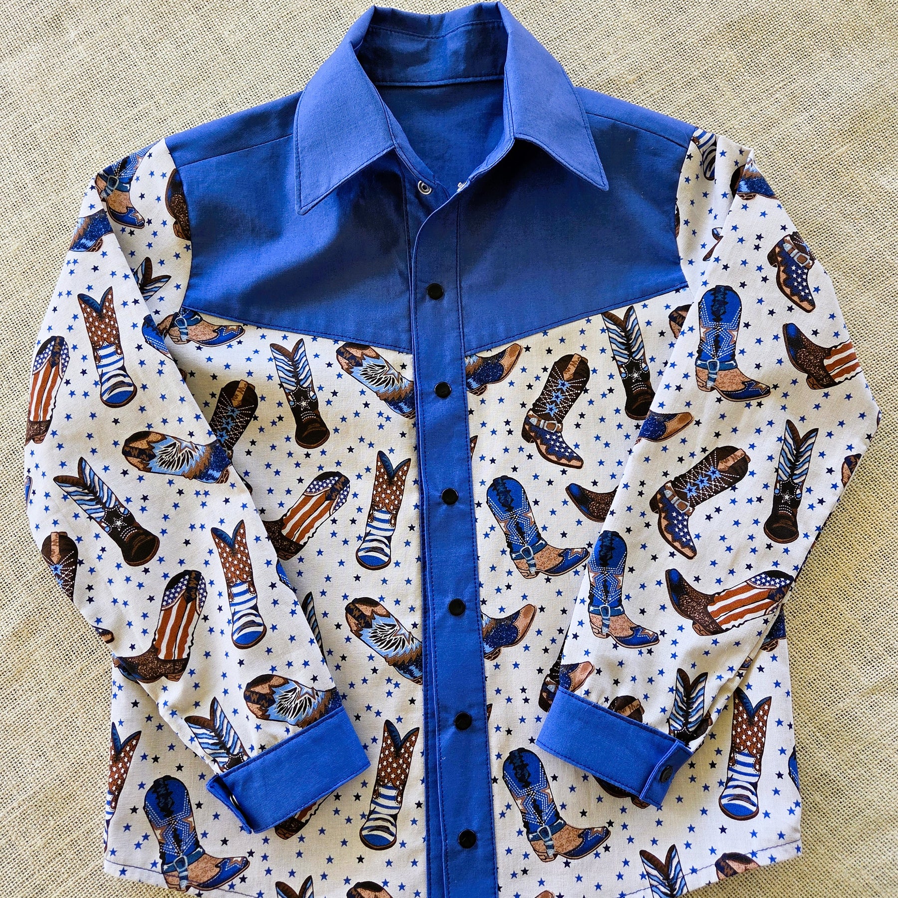 "Boots On" Western-Themed Button‑Up Shirt (Size 7 Years)
