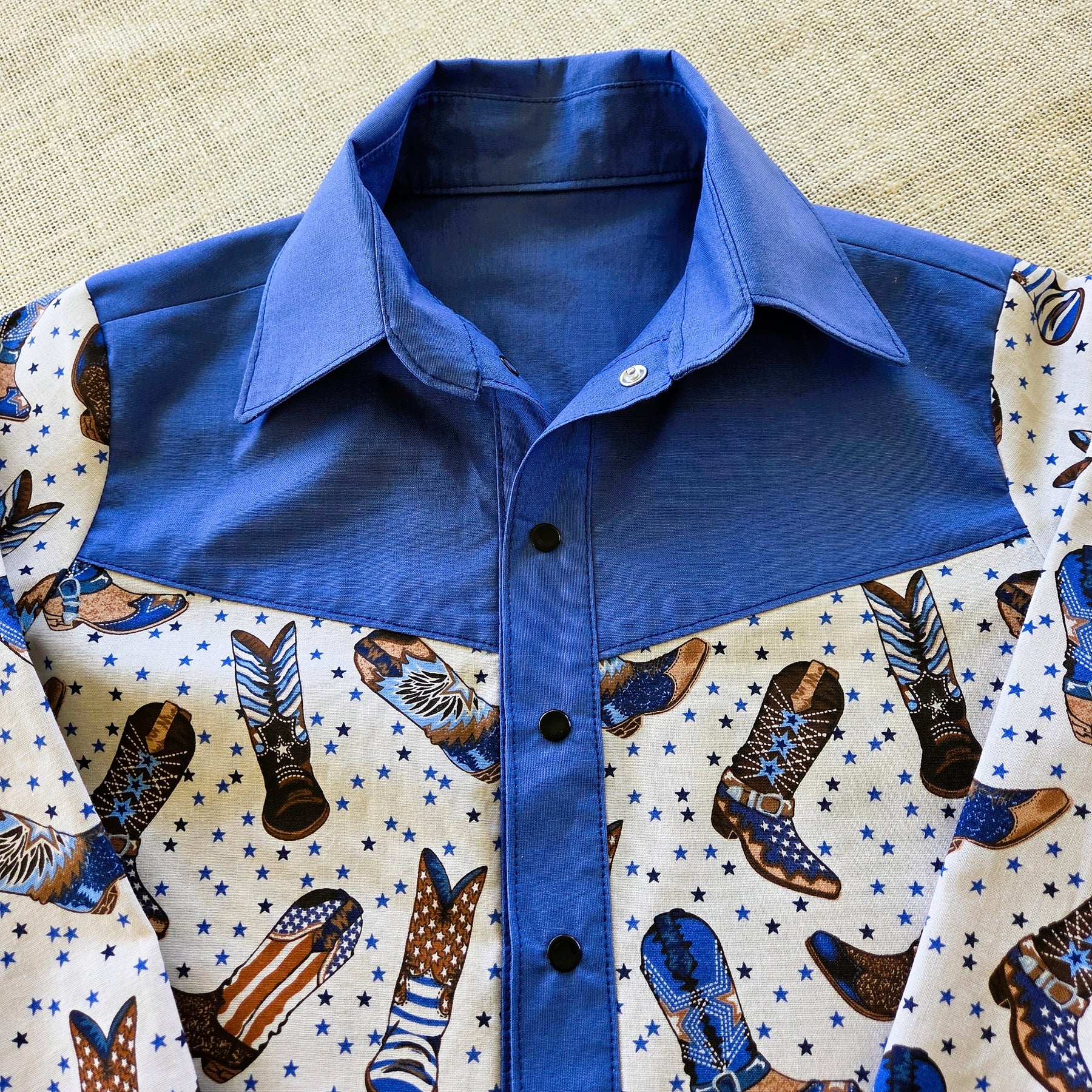 "Boots On" Western-Themed Button‑Up Shirt (Size 7 Years)