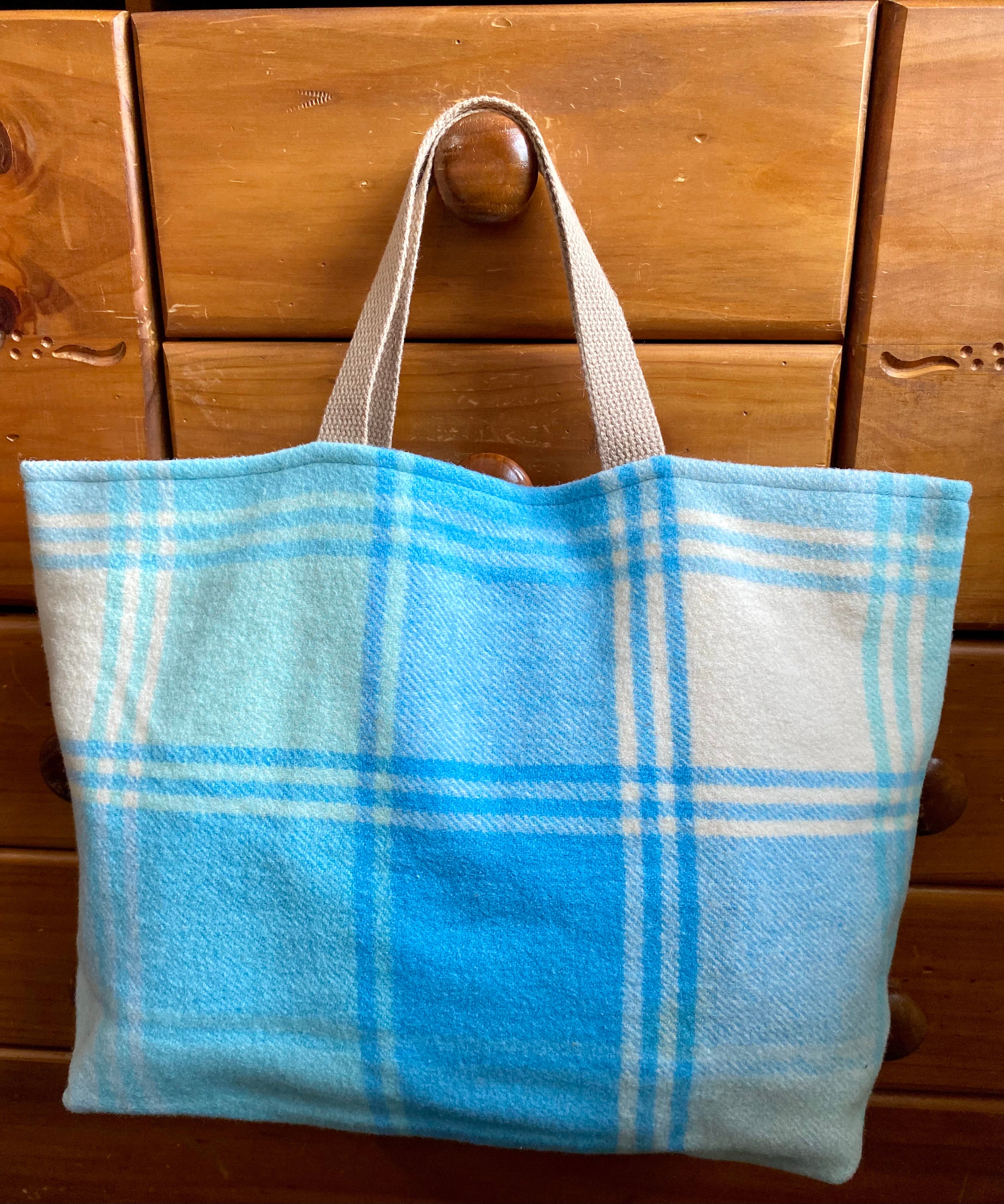 Upcycled Woollen Blanket - Market Tote - Blue