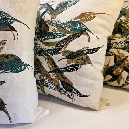 Hand Screen Printed Linen cushion covers- Eucalypt Fallen Leaves